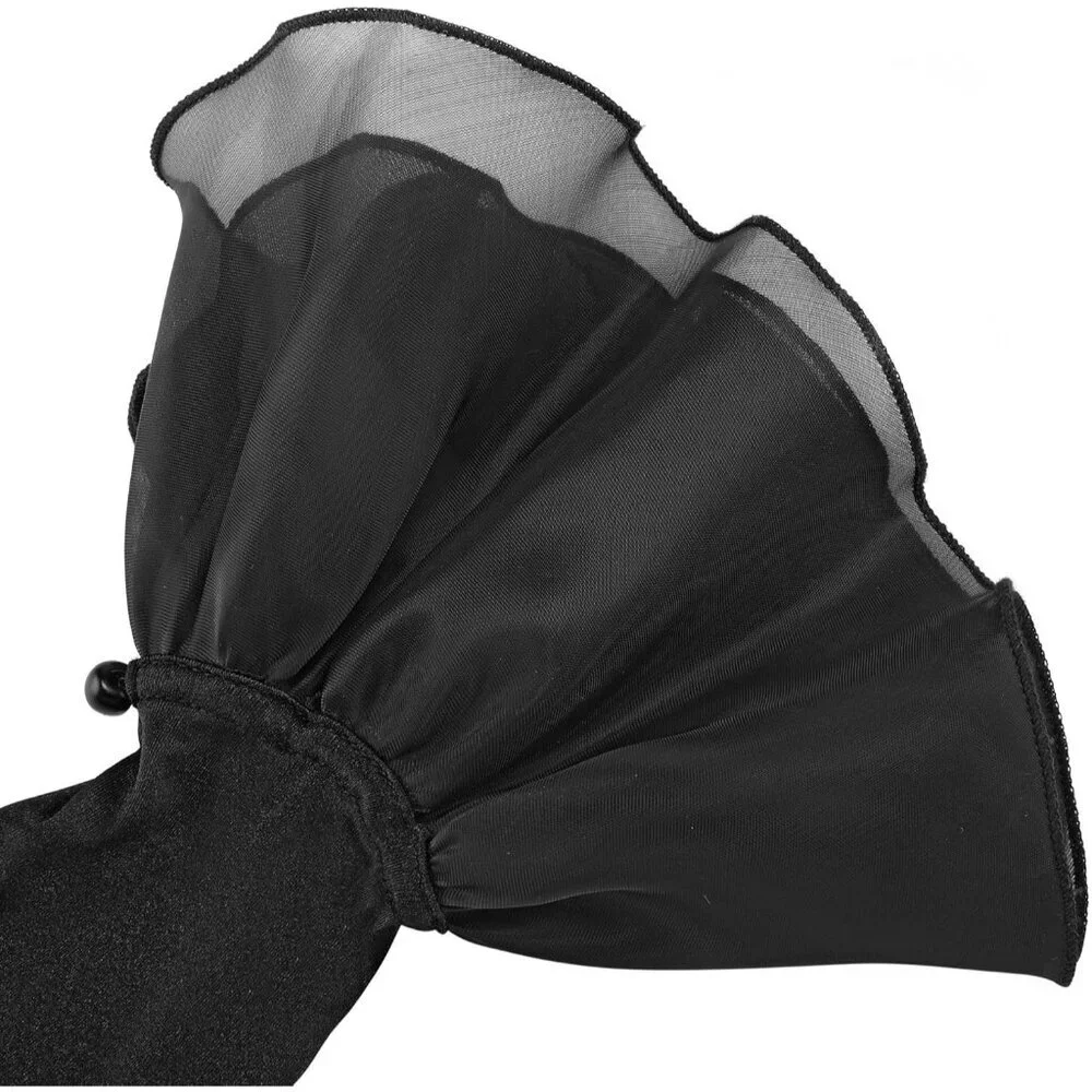 Women's Fancy Satin Petal Black Gloves Wedding Dress Formal Party Cosplay